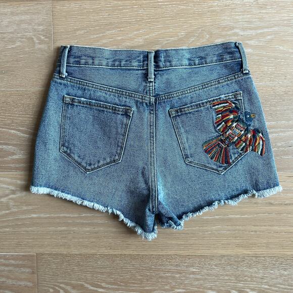 Driftwood x Folklore Goldie White Denim Frayed Hem Embroidered Jean Shorts sz 26 - Picture 4 of 8
